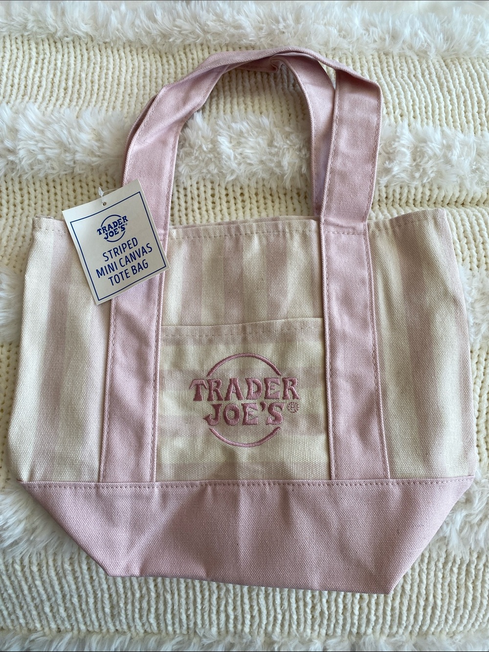 Trader Joe’s Viral Limited Edition Pink Striped Mini Canvas Tote Bag